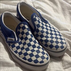 Vans Kids Blue and White Checkered Slip-On Sneakers